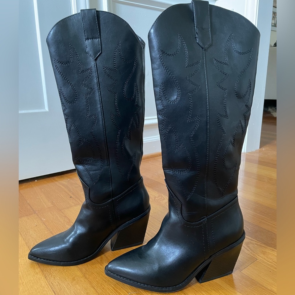 Madden Girl Black Knee High Black Western Boots 7M (vegan leather) - Picture 3 of 8